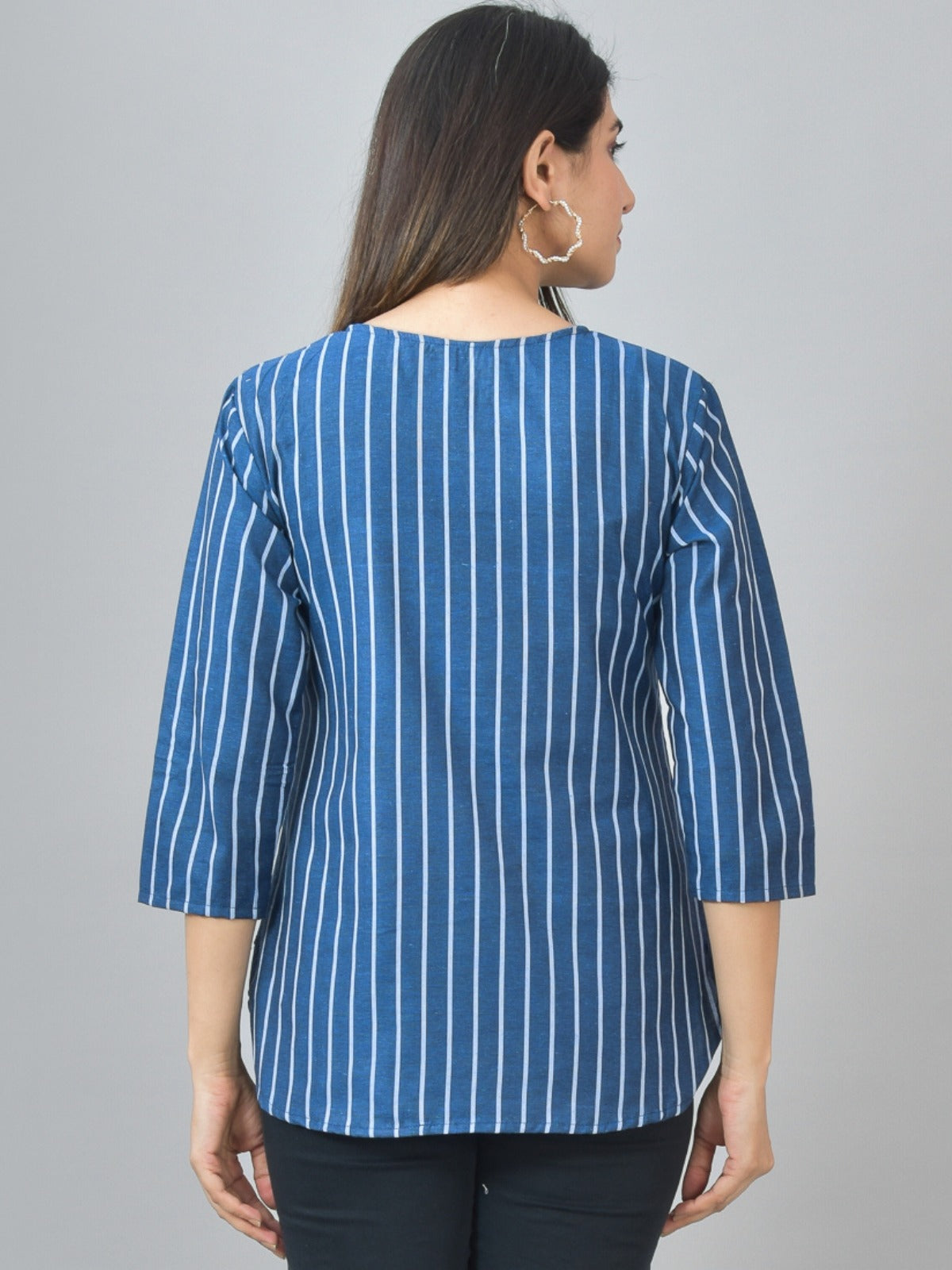 Pack Of 2 Dark Blue And Dark Coffee Striped Cotton Womens Top Combo