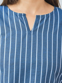 Womens Regular Fit Dark Blue Single Stripe Cotton Top