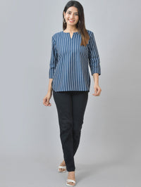 Pack Of 2 Dark Blue And Dark Coffee Striped Cotton Womens Top Combo