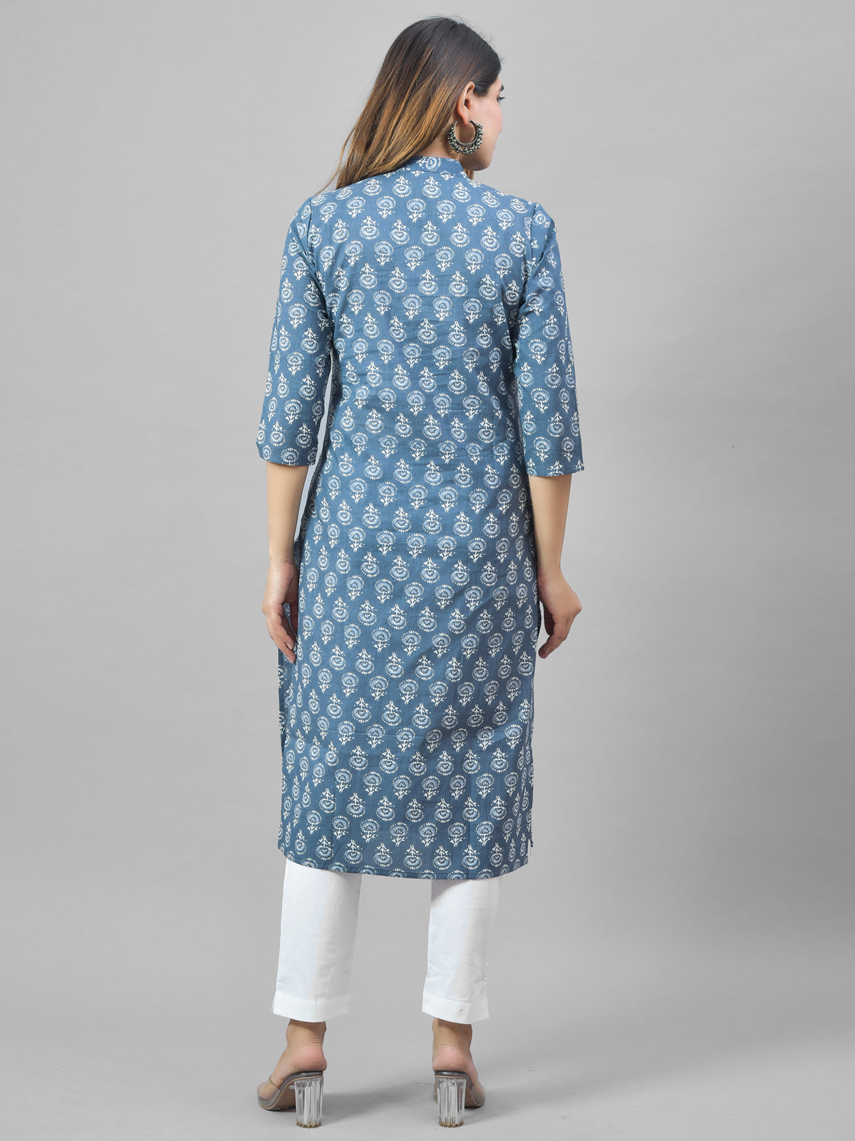 Women Blue Cambric Cotton Floral Printed Kurti