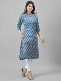 Women Blue Cambric Cotton Floral Printed Kurti