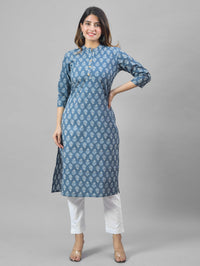 Women Blue Cambric Cotton Floral Printed Kurti