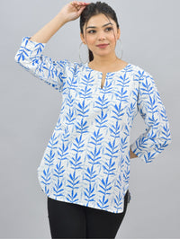 Pack Of 2 Womens Regular Fit Blue Leaf And Pink Tribal Printed Tops Combo