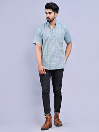 Ethnic Wear Khadi Cotton Blue Multistripe Couple Kurta Set