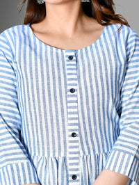 Women Blue Striped South Cotton Flared kurta