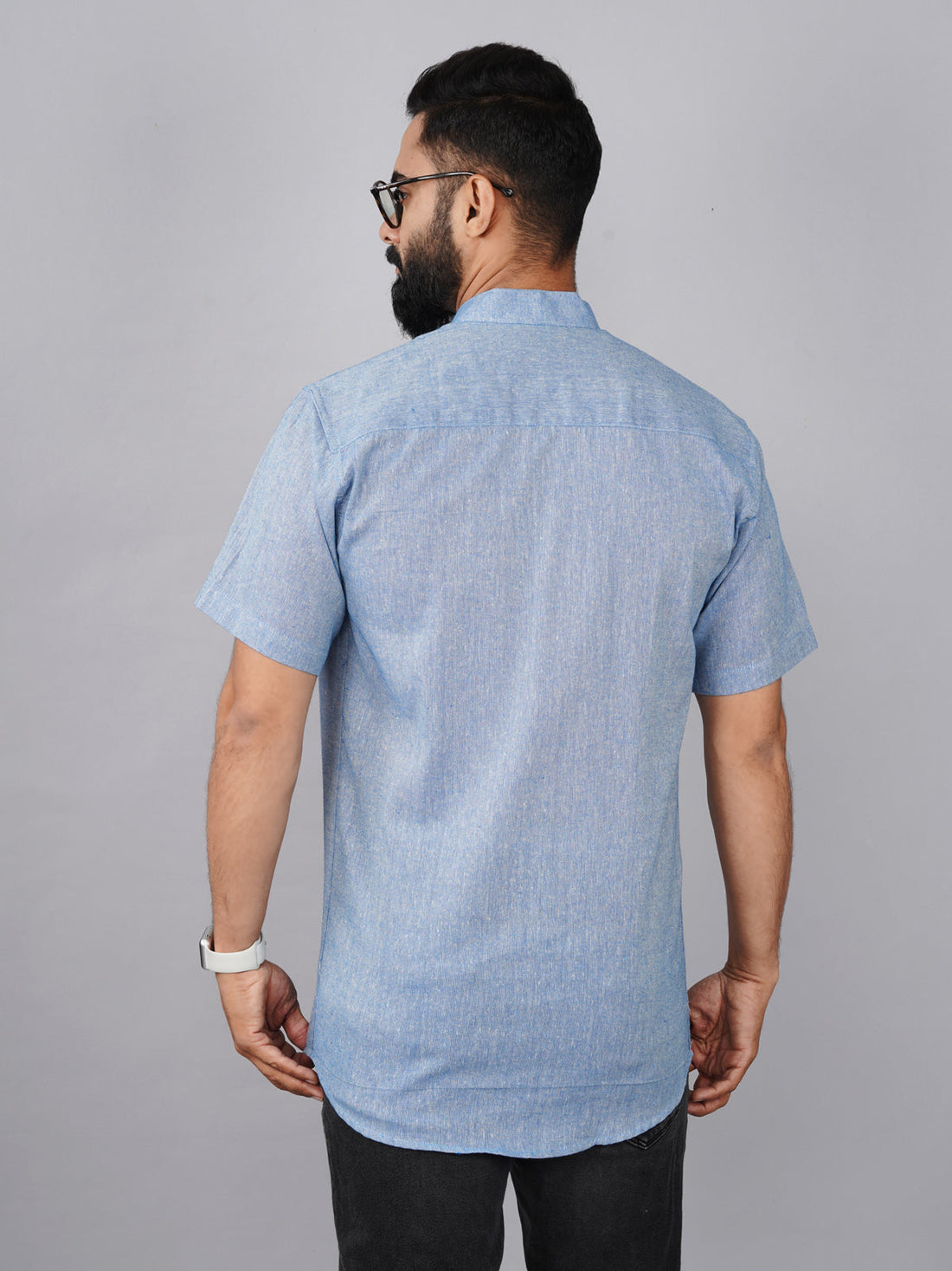 Solid Blue Cotton Regular Fit Short Kurta