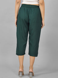 Pack Of 2 Womens Dark Green And Mustard Calf Length Rayon Culottes Trouser Combo