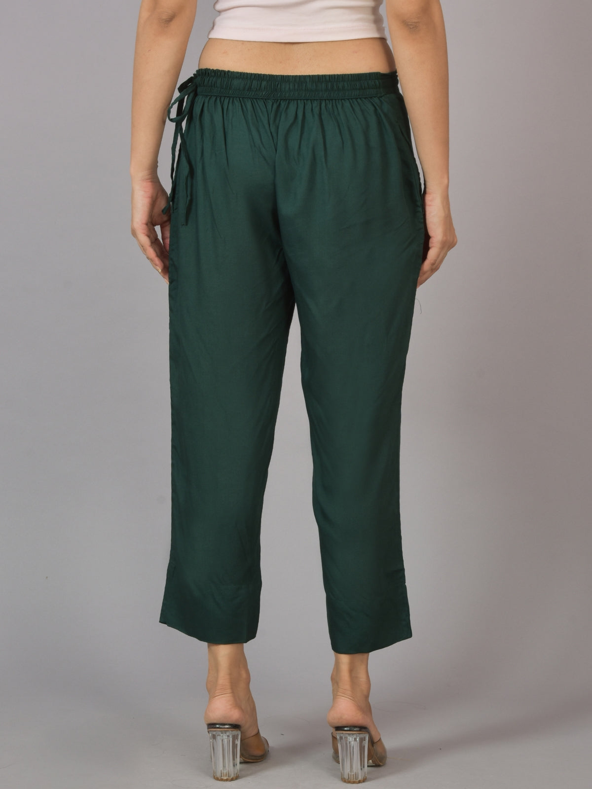 Women Solid Dark Green Rayon Culottes Trouser