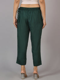 Pack Of 2 Womens Dark Green And White Ankle Length Rayon Culottes Trouser Combo