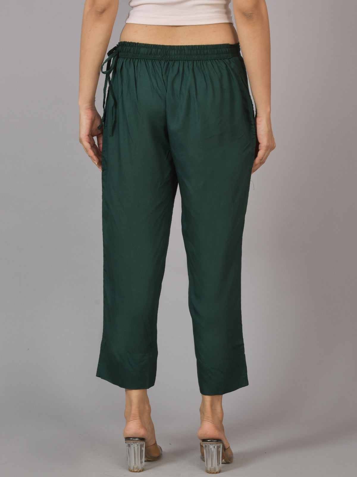 Pack Of 2 Womens Beige And Dark Green Ankle Length Rayon Culottes Trouser Combo