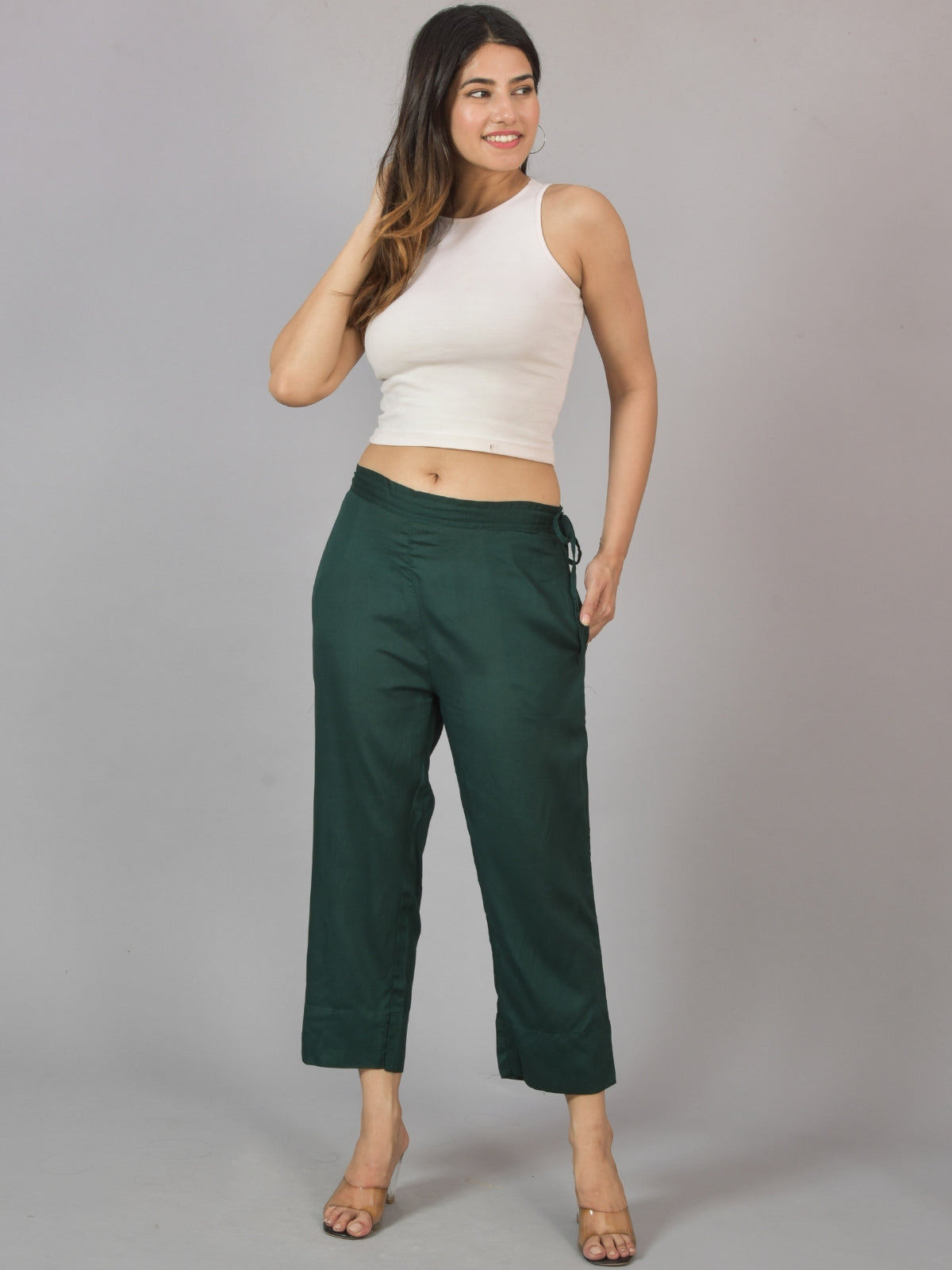 Pack Of 2 Womens Dark Green And Navy Blue Ankle Length Rayon Culottes Trouser Combo