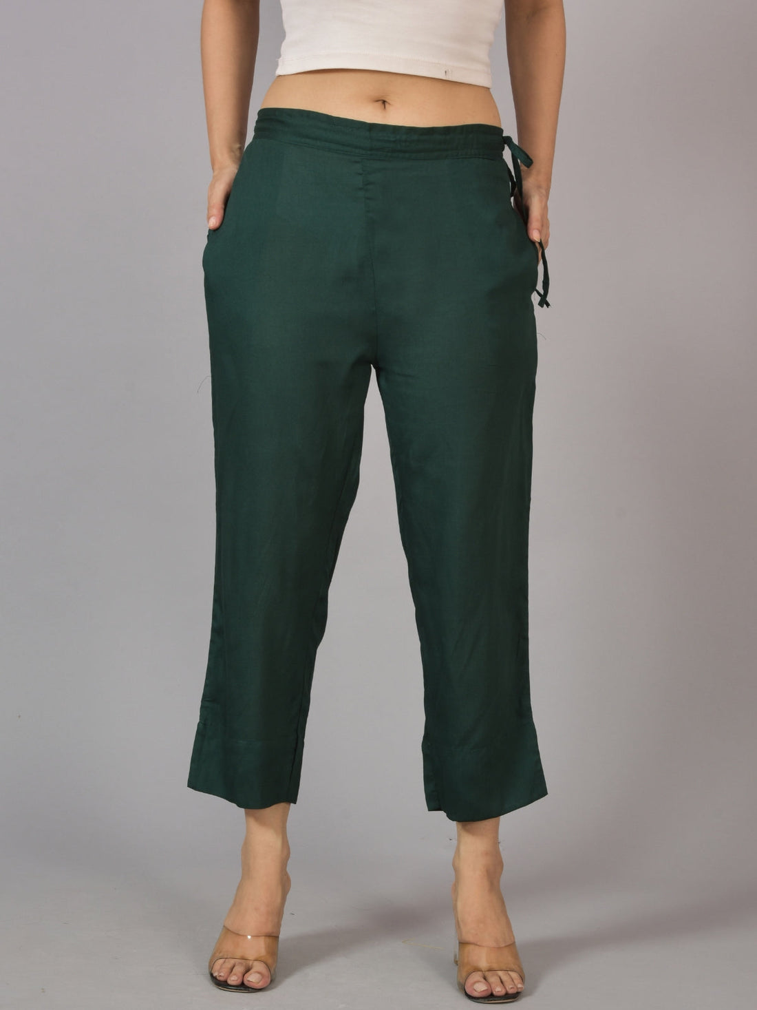 Pack Of 2 Womens Dark Green And Rani Pink Ankle Length Rayon Culottes Trouser Combo