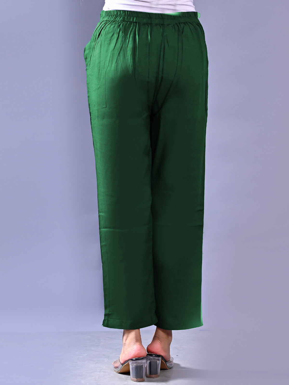 Women Regular Fit Dark Green Rayon Trouser
