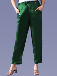 Women Regular Fit Dark Green Rayon Trouser