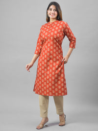 Women Red Cambric Cotton Floral Printed Kurti