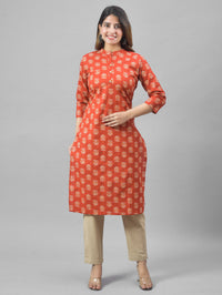 Women Red Cambric Cotton Floral Printed Kurti