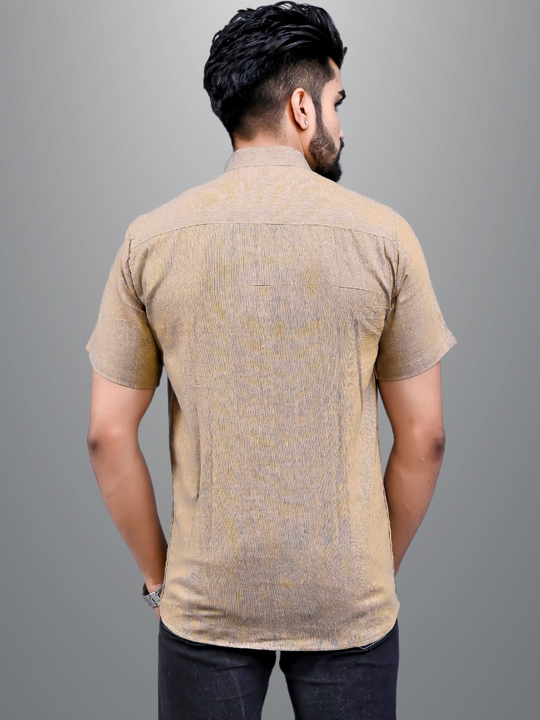 Mens Solid Brown Khadi Cotton Short Kurta