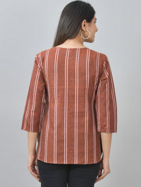 Womens Regular Fit Dark Brown Double Stripe Cotton Top