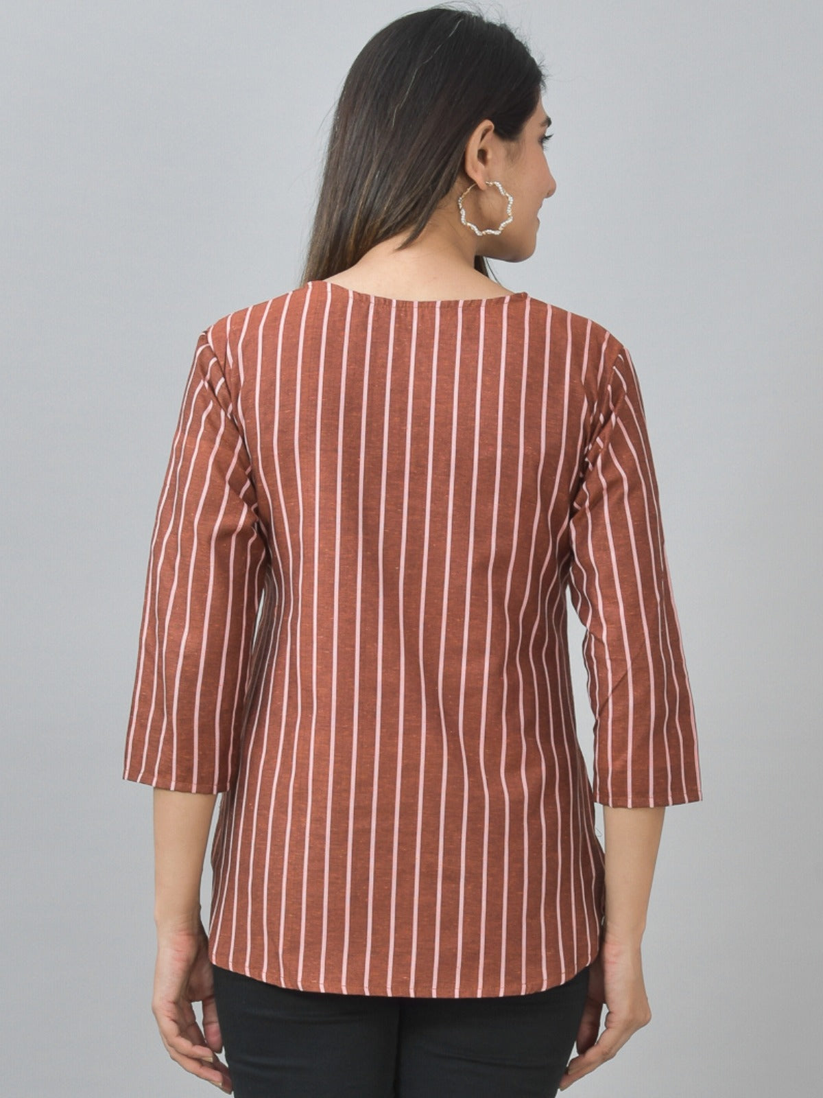 Pack Of 2 Black And Brown Dark Striped Cotton Womens Top Combo