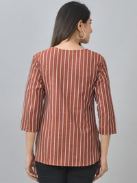 Womens Regular Fit Dark Brown Single Stripe Cotton Top