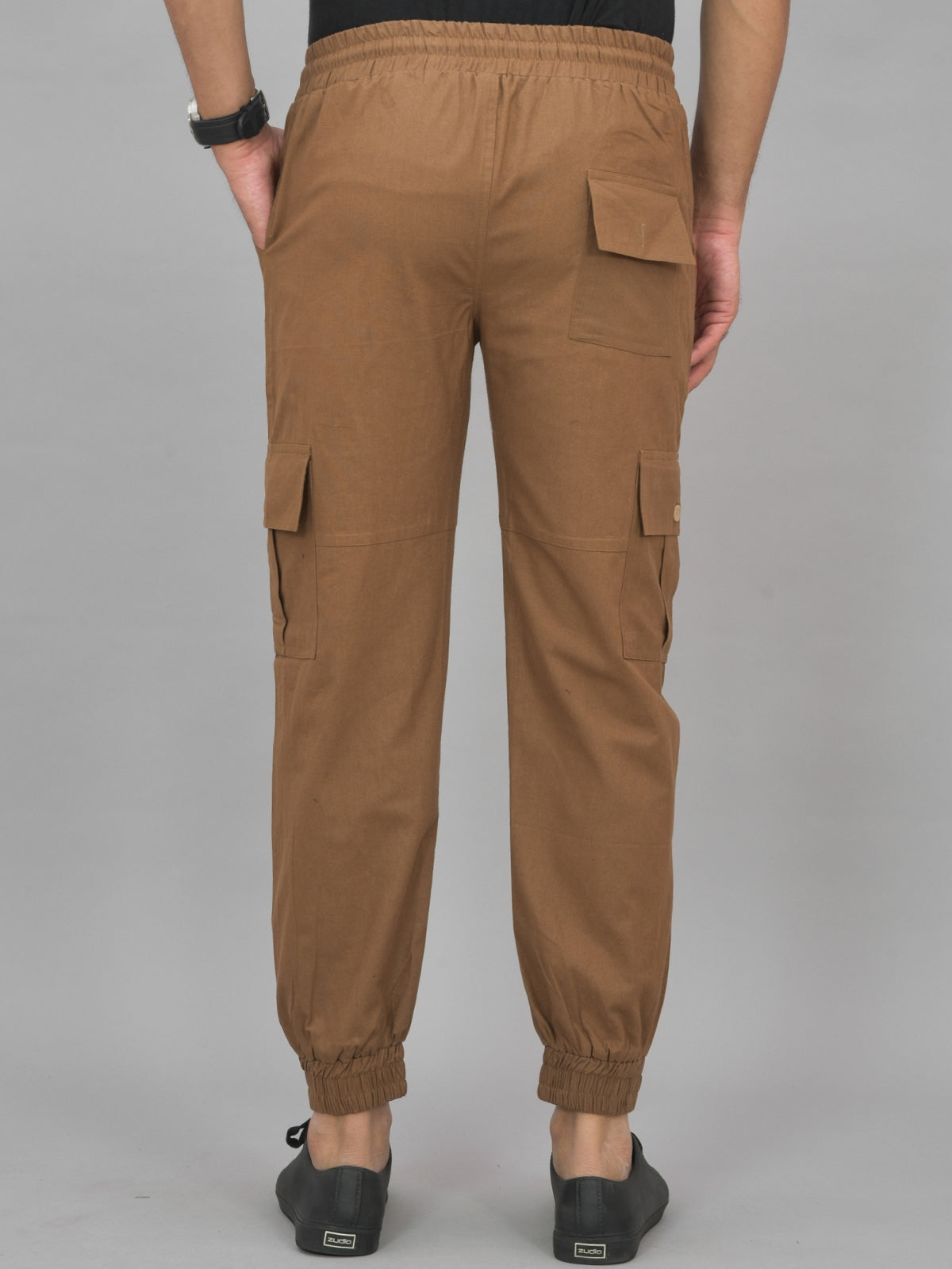 Mens Brown Regular Fit 5 Pocket Cotton Cargo Pants