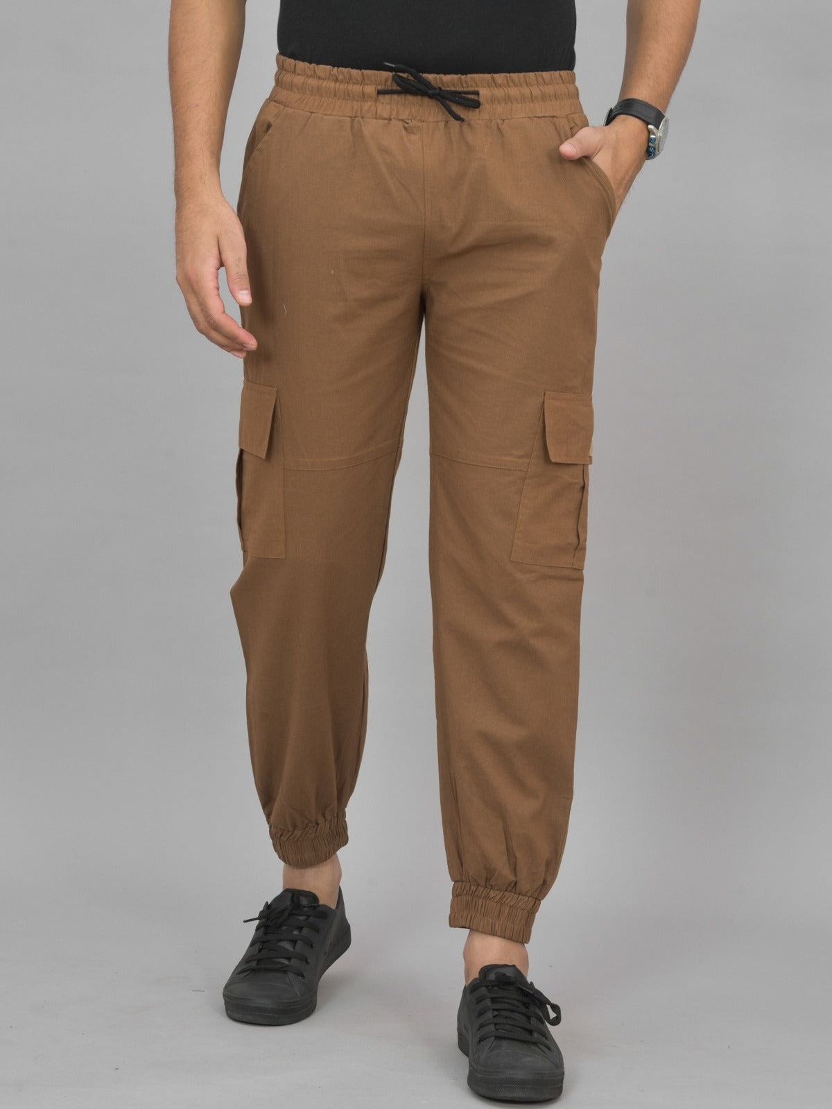 Mens Beige Regular Fit 5 Pocket Cotton Cargo Pants – QuaClo