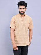 Regular Fit Brown Multi Stripes Cotton Short Kurta