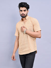 Ethnic Wear Khadi Cotton Brown Multistripe Couple Kurta Set