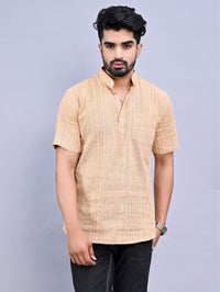 Ethnic Wear Khadi Cotton Brown Multistripe Couple Kurta Set