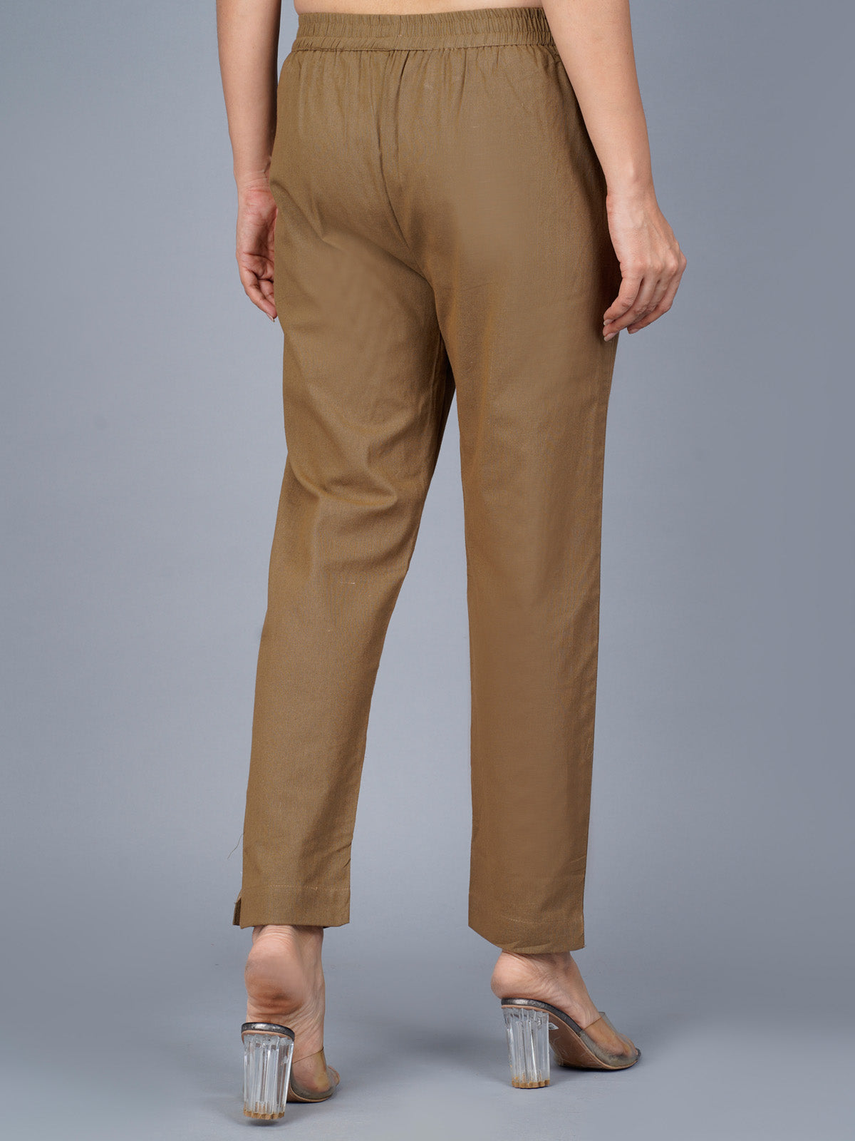 Pack Of 2 Womens Regular Fit Mustard And Brown Fully Elastic Waistband Cotton Trouser