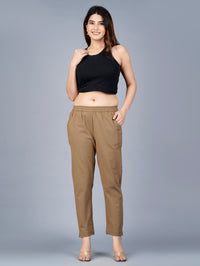 Pack Of 2 Womens Regular Fit Brown And Maroon Fully Elastic Waistband Cotton Trouser