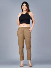 Pack Of 2 Womens Regular Fit Brown And Rani Fully Elastic Waistband Cotton Trouser