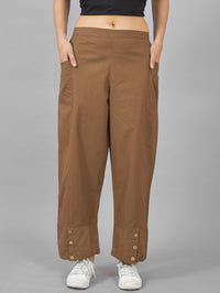 Combo Pack Of Womens Brown And Wine Side Pocket Straight Cargo Pants