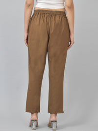 Pack Of 2 Womens Half Elastic Brown And Light Grey Deep Pocket Cotton Pants