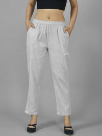 Pack Of 2 Womens Cement Grey and Off White Fully Elastic Cotton Trousers