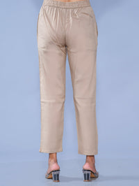 Pack Of 2 Womens Regular Fit Chiku And Teal Blue Cotton Slub Belt Pant Combo
