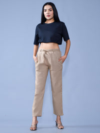 Women Regular Fit Chiku Cotton Slub Trouser
