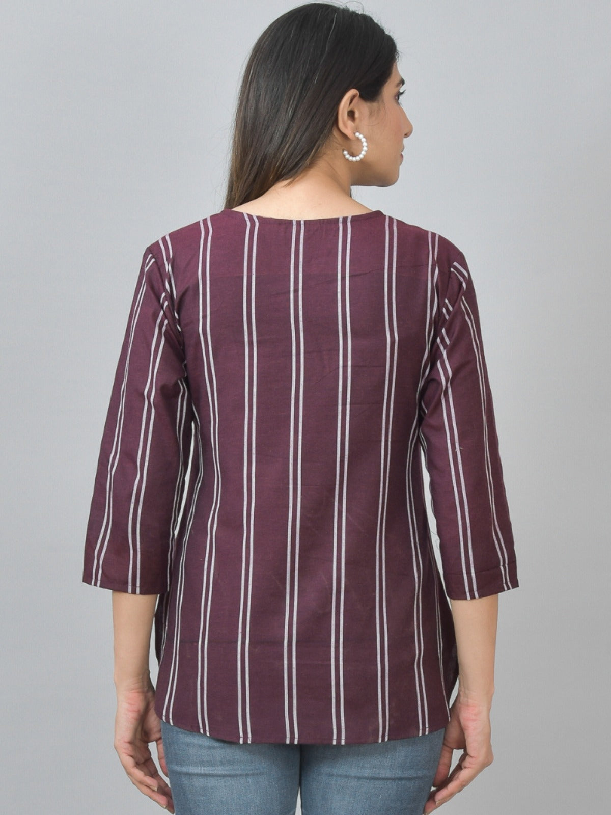 Pack Of 2 Dark Brown And Coffee Striped Cotton Womens Top Combo