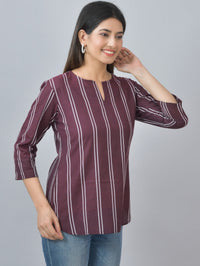 Pack Of 2 Coffee And Grey Striped Cotton Womens Top Combo