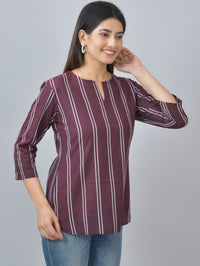 Pack Of 2 Coffee And Pink Striped Cotton Womens Top Combo
