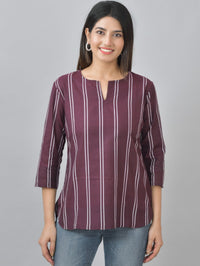 Pack Of 2 Dark Blue And Dark Coffee Striped Cotton Womens Top Combo