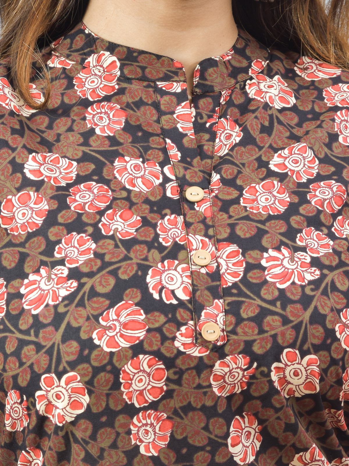 Women Coffee Cambric Cotton Floral Printed Kurti