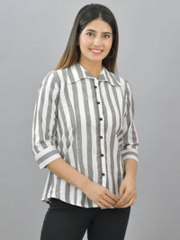 Pack Of 2 Womens Coffee And Green Spread Collar Striped Shirt Combo