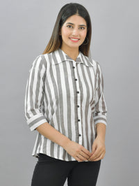 Pack Of 2 Womens Coffee And Red Spread Collar Striped Shirt Combo