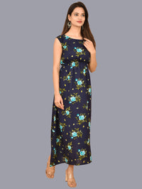 Womens Sky Blue Floral Printed Crepe Fabric Maxi Dress