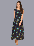 Womens Sky Blue Floral Printed Crepe Fabric Maxi Dress