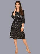 Womens Crepe Western Black Star Printed A Line Short Dress