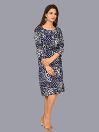 Womens Crepe Western Blue Geometric Print A Line Short Dress