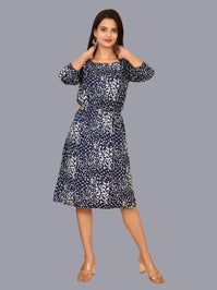 Womens Crepe Western Blue Geometric Print A Line Short Dress