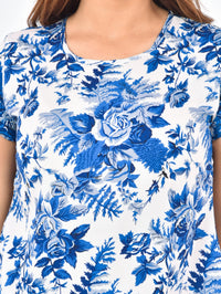Womens Blue white Floral Printed Crepe Crop Top